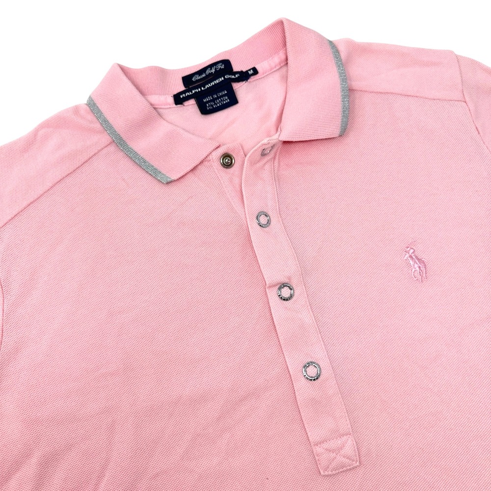RALPH LAUREN POLO GOLF Click Snap Pink Quick Dry Short Cap Sleeve Polo Medium